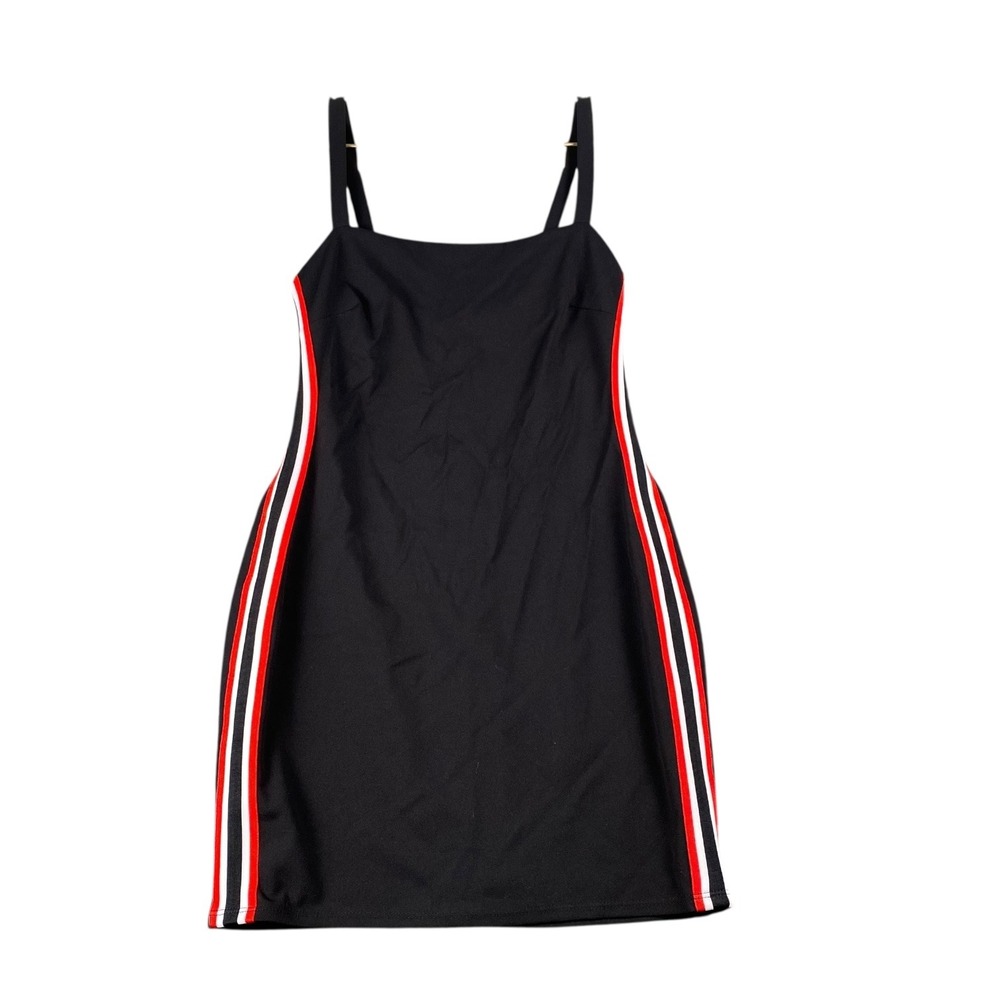 Sunset Spring‎ Black Mini Dress Athletic Stripe Trim Spaghetti Strap 273